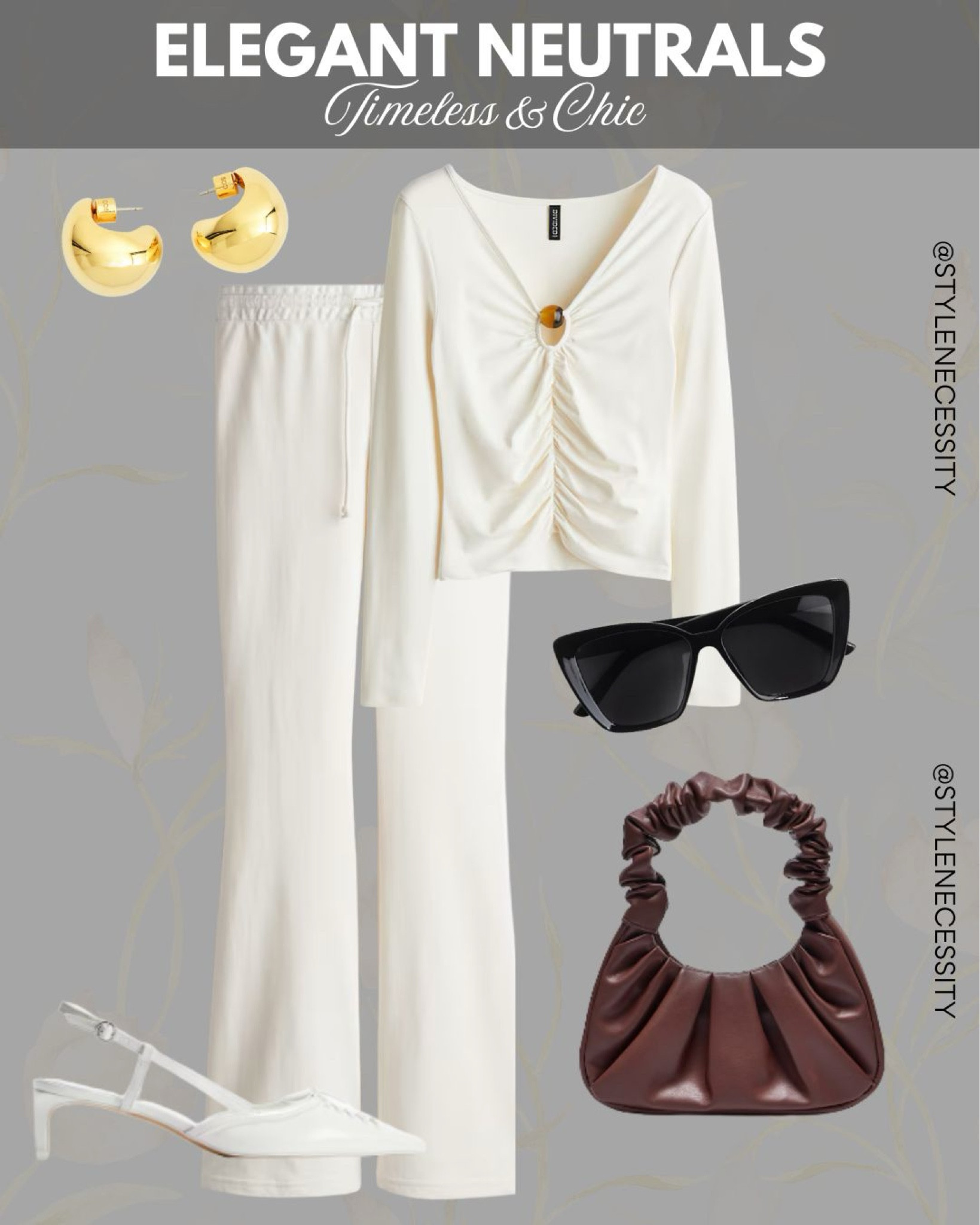 Effortless elegance meets modern chic! This stunning neutral outfit is perfect for any occasion, whether you’re heading to brunch, a casual day out, or an evening event. The ruched top adds a touch of sophistication, while the wide-leg trousers create a sleek and polished silhouette. Accessorized with statement black sunglasses, gold earrings, and a stylish ruched bag, this look is a must-have for fashion lovers. Pair it with classic white heels to complete the ensemble.

#NeutralStyle #ChicFashion #OOTD #StreetStyle #UKFashion #StyleInspo #MinimalistFashion #ClassyAndTrendy #TimelessLooks #WomensFashion #EffortlessStyle #LuxuryLookForLess #FashionBlogger #ElegantOutfit #WardrobeEssentials #TrendyLooks #StyleGoals #UKBlogger #ModernElegance #FashionTrends #Under50

#LTKuk #LTKstyletip #LTKspring