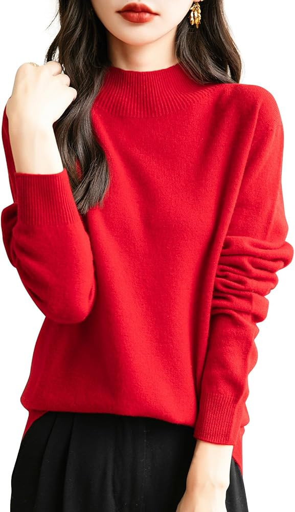 Women's 100% Merino Wool Seamless Sweater Mock Neck First-Line Ready to Wear Long Sleeve Knitted ... | Amazon (US)