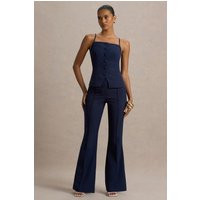 Jada | Navy Tailored Flared-Leg Trousers | Club L London