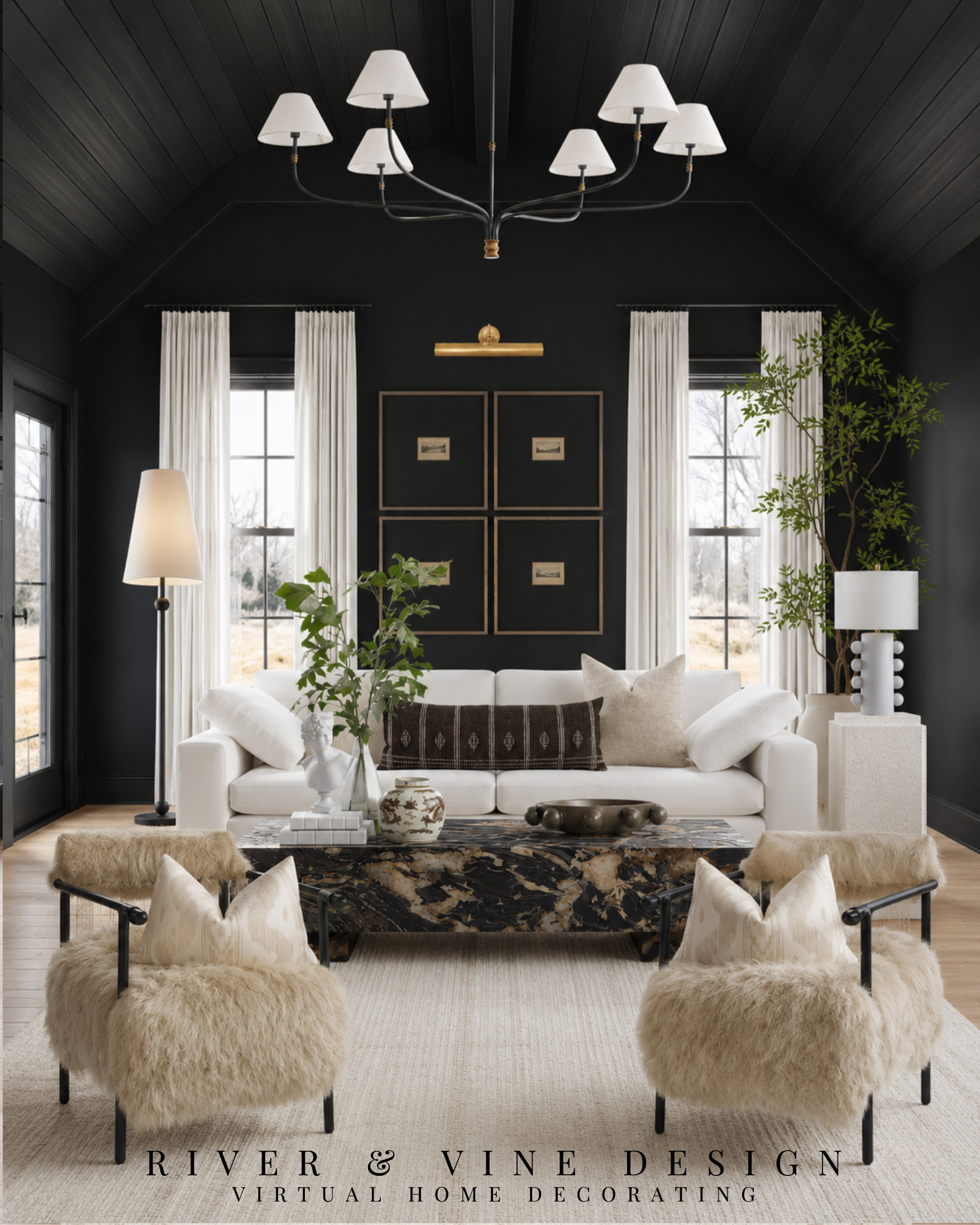 Dark rooms done right feel so elevated. ✨

The contrast here is what makes the entire space work — deep charcoal walls and ceilings layered with warm brass, creamy upholstery, soft textures, and natural wood tones that keep everything from feeling heavy.

I love how the lighter pieces stand out against the darker backdrop. The white drapery, sculptural lighting, and textured chairs make the room feel dramatic while still staying warm and inviting.

If you’ve been nervous about going darker in your home, this is the key: balance it with softness, warmth, and plenty of contrast.

This is how you make a dark room feel luxurious, not overwhelming. ✨ 

 #LTKHome