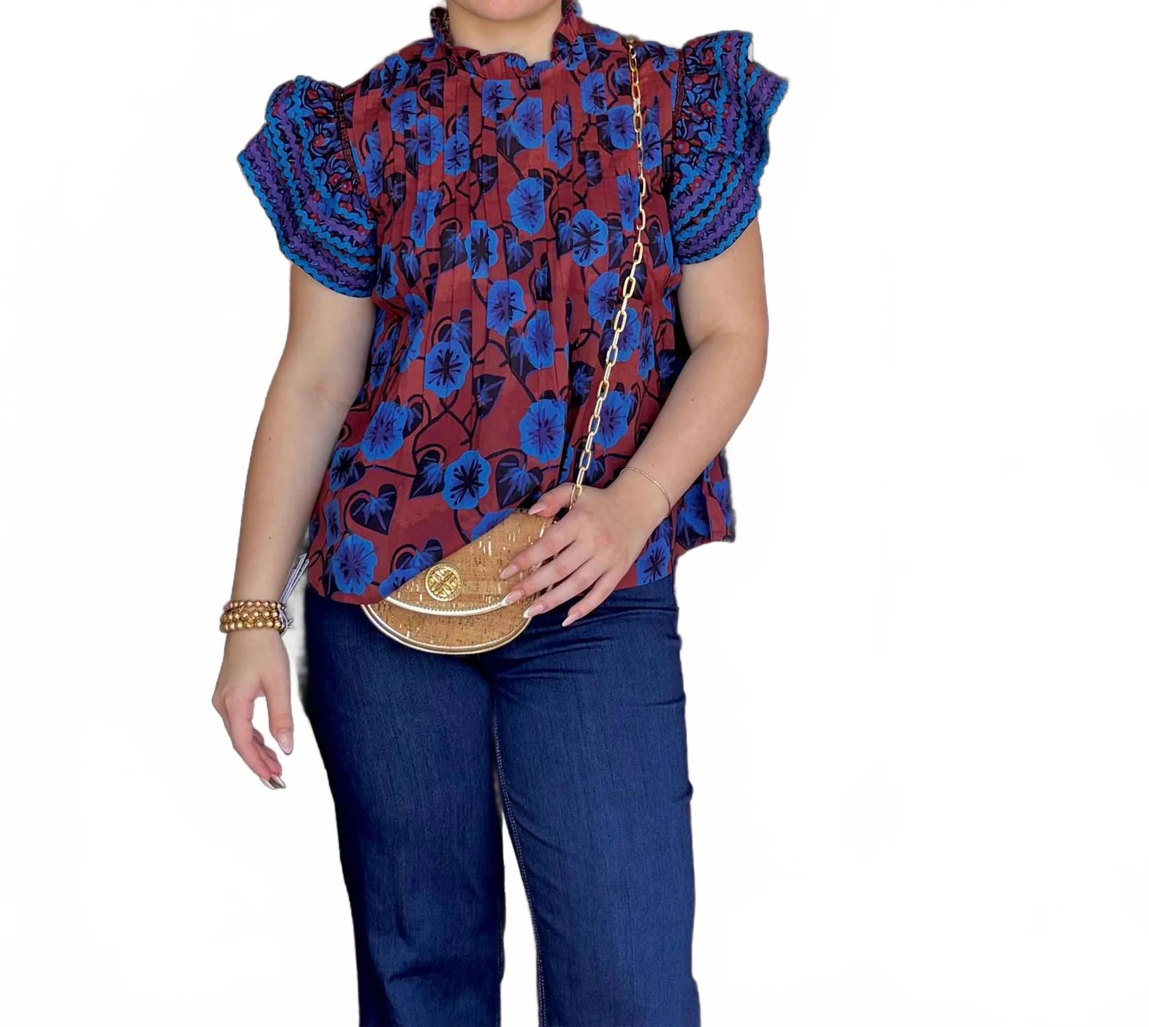 Flutter Sleeve Top In Midnight Bloom | Shop Simon