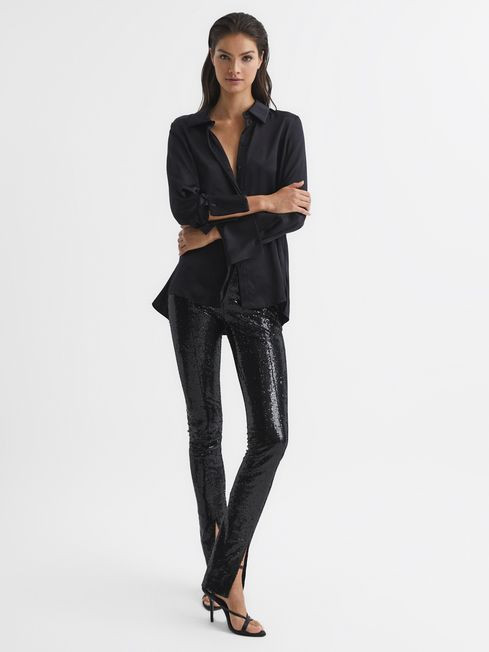 Reiss Black Jemima Sequin Split-Hem Trousers | Reiss US