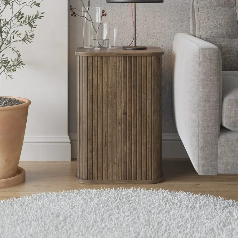 STYLIVIA 15" Fluted Pedestal Square End Table Modern Wood Design Knotty Oak 21.9" H | Walmart (US)