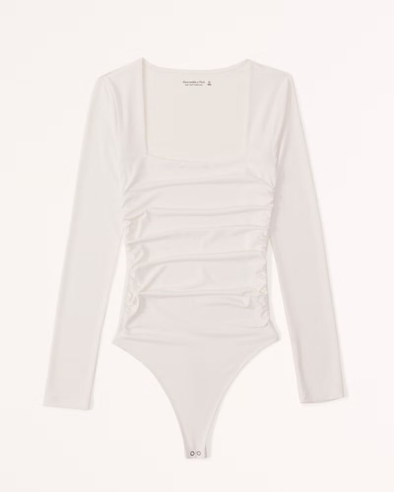 Women's Long-Sleeve Ruched Squareneck Bodysuit | Women's Tops | Abercrombie.com | Abercrombie & Fitch (US)