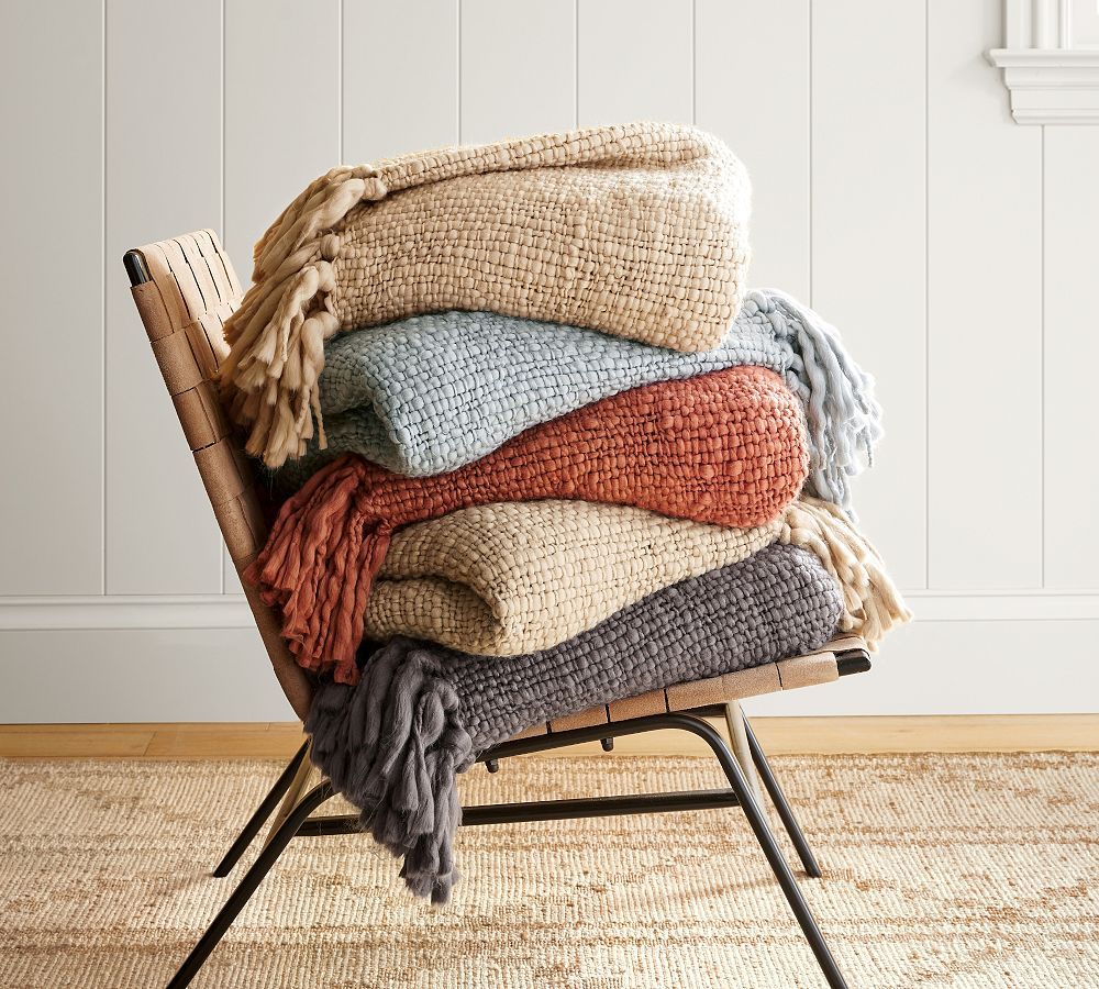 Textured Basketweave Knit Throw Blanket | Pottery Barn (US)