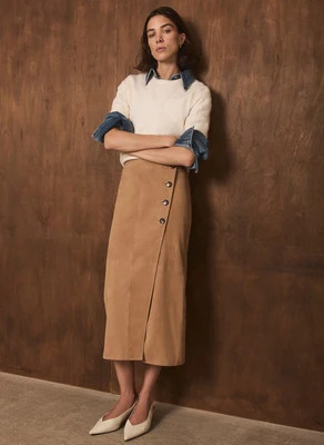 Tan Suede Wrap Midi Skirt | Mint Velvet