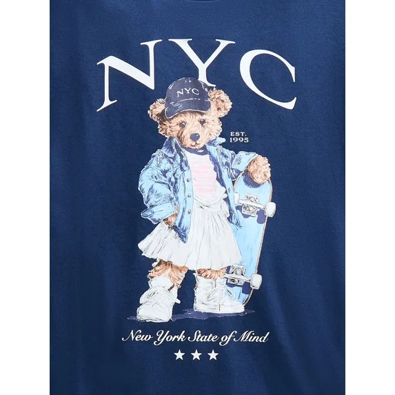 Wonder Nation Girls' Graphic Skater Bear Tee with Short Sleeves, Sizes 4-18 | Walmart (US)