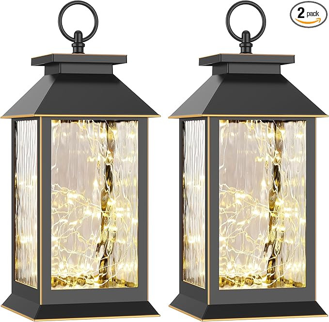 2-Pack Hanging Solar Lanterns, Water Ripple Glass Fairy Lights Design, Outdoor Waterproof, Upgrad... | Amazon (US)