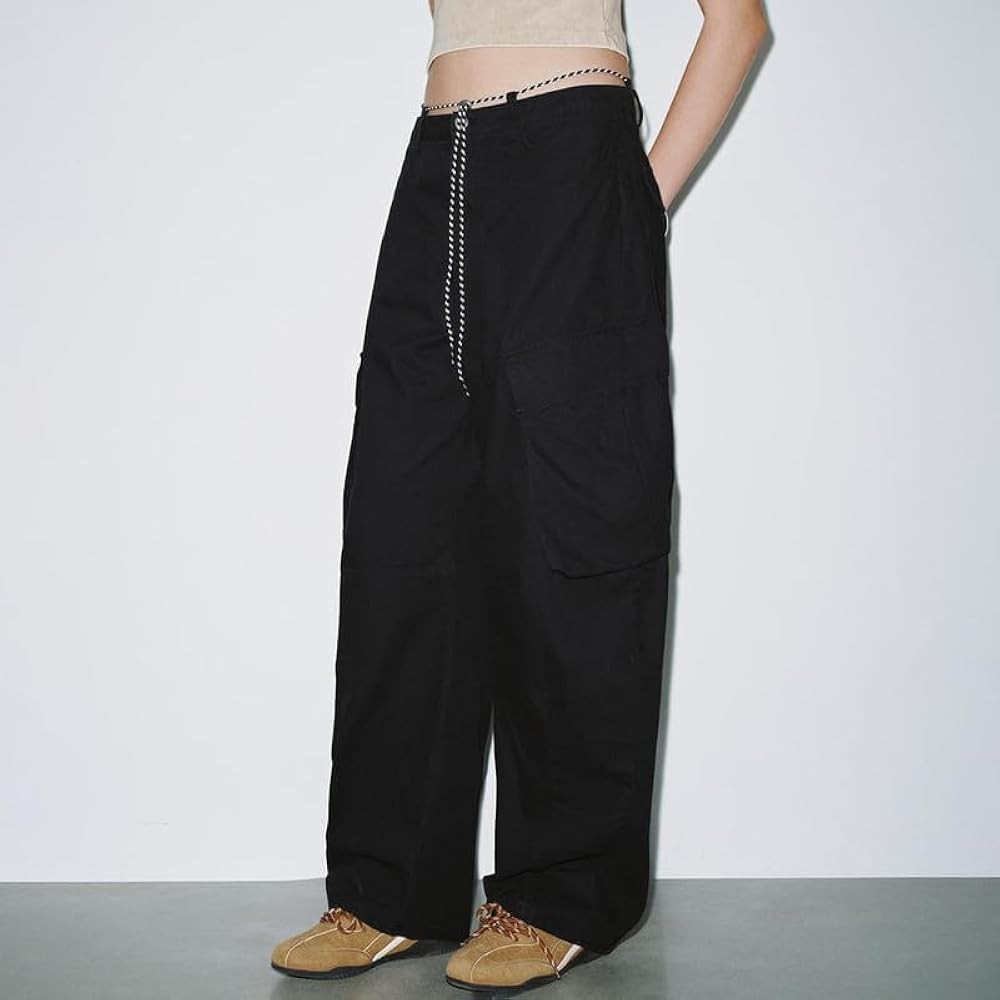 URBAN REVIVO Vogue Women's Summer Cargo Pants, Black Tapered Fit Loose Waist Trousers | Amazon (US)