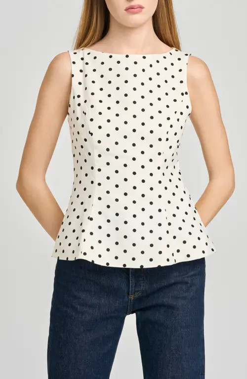 WAYF Arielle Polka Dot Boat Neck Top in Ivory Polka Dot at Nordstrom, Size Small | Nordstrom