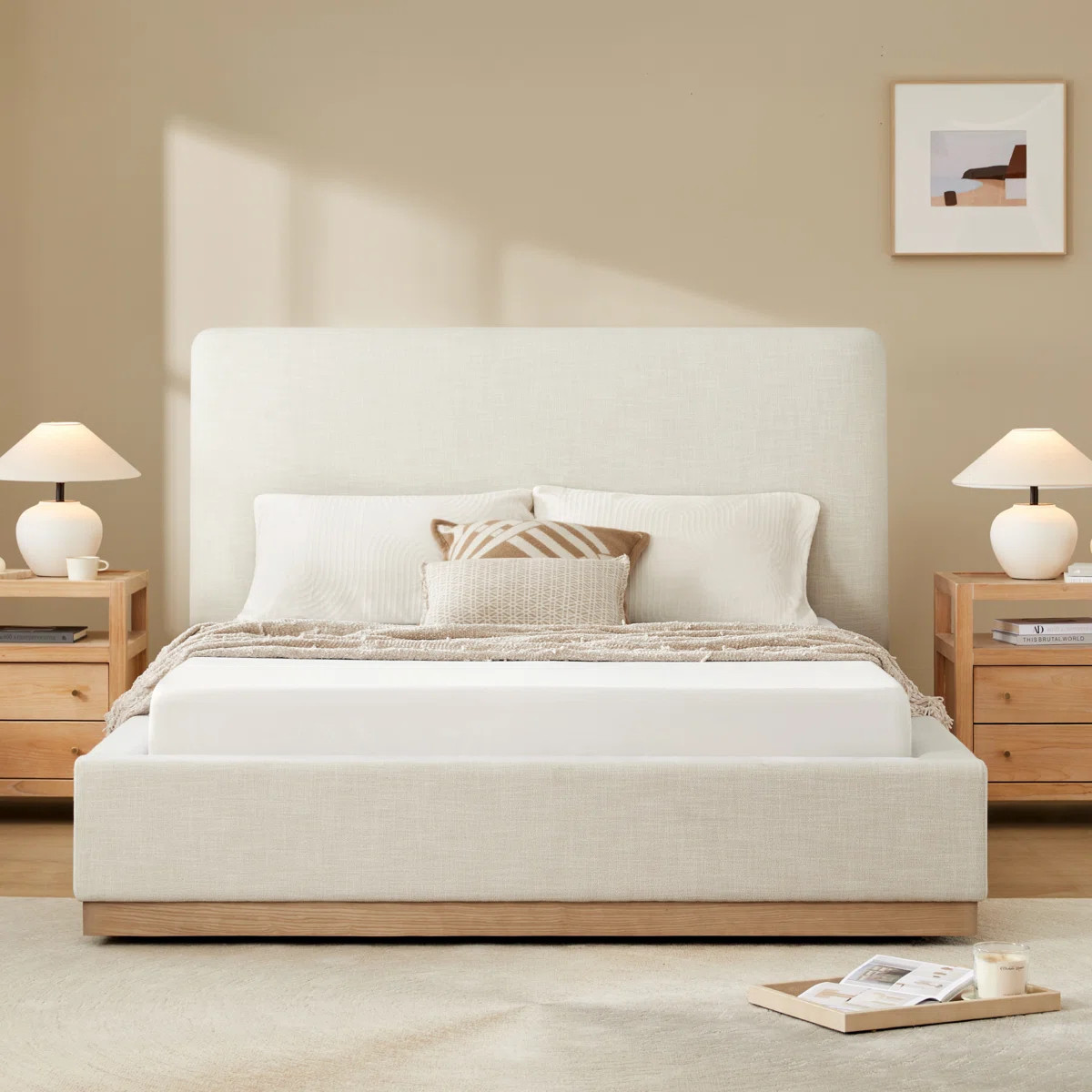 Eterna Grounded Platform Bed with Fabric Upholstered Headboard and Wooden base Slats | Wayfair North America