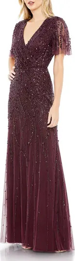 Women\u2019s Embellished Flutter Sleeve Evening Gown | Nordstrom