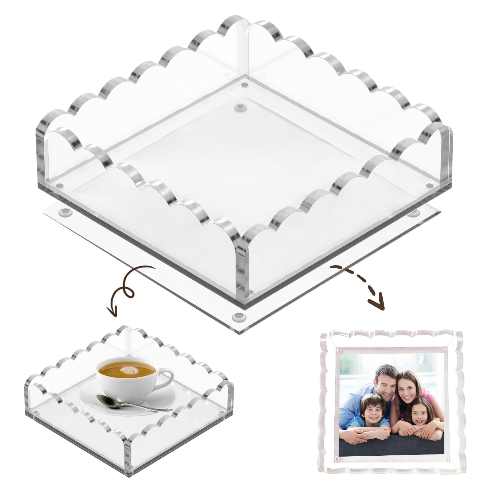 Scalloped Acrylic Tray with Magnetic Mat - 8x8in Customizable Display for Photos, Art & Notes | Non-Slip Base | Elegant Décor & Organizer for Jewelry/Cosmetics for Women/Mom/Weddings | Amazon (US)