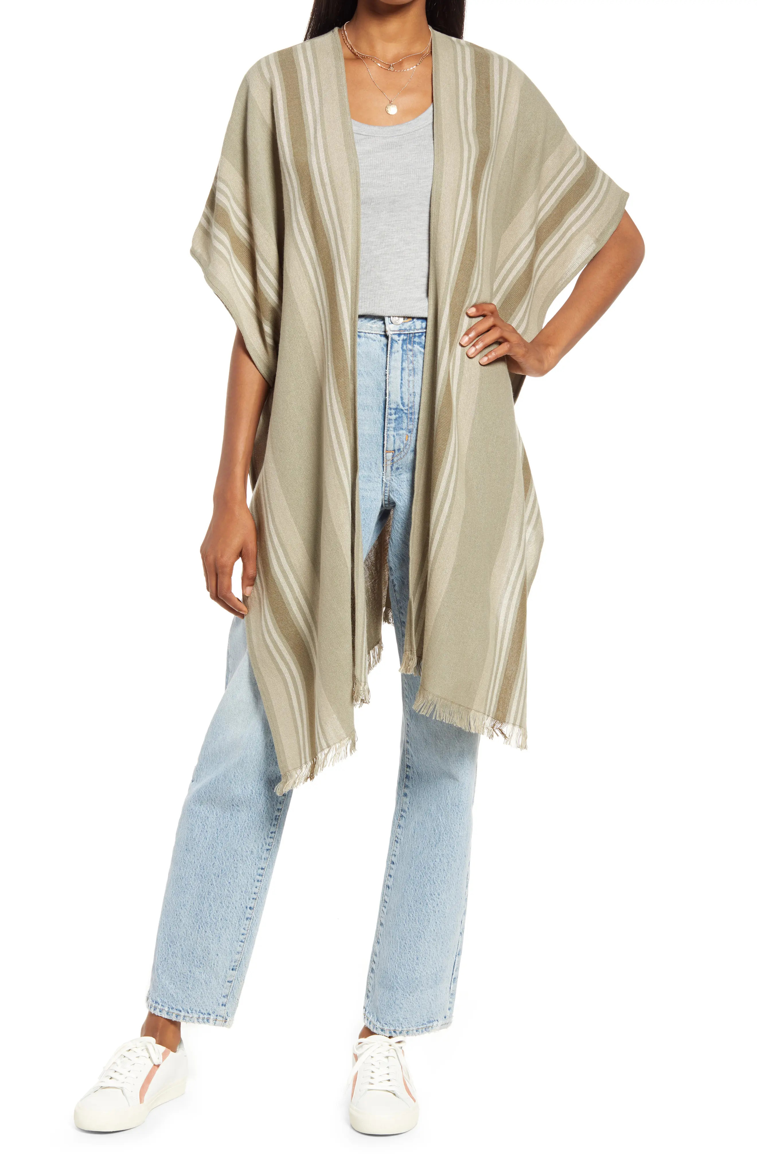 Treasure & Bond Stripe Wearable Scarf in Green Vetiver at Nordstrom | Nordstrom