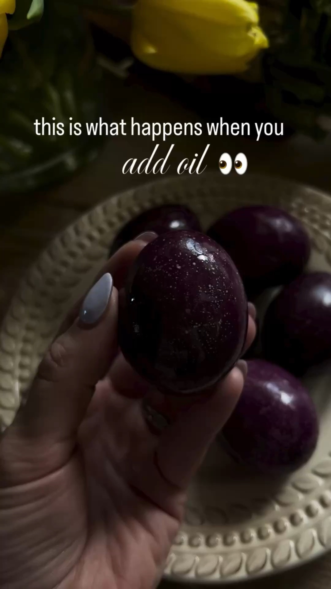 i used regular egg dye… but added one simple step 👀✨

just mix dye + vinegar
then add a little oil rub

let the eggs sit and watch the magic happen
that soft speckled finish >>>

so simple, but looks so elevated

save this for tonight (easter) 🐣

she’s simple. she’s dramatic. she’s perfect. 

#eastereggs
#easterideas
#springaesthetic
#easterinspo
#easyrecipes

#LTKKids #LTKSeasonal #LTKdayinmylife