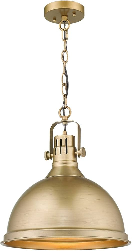 Emliviar 1-Light Farmhouse Pendant Light, 14" Industrial Metal Hanging Light Fixture, Antique Gol... | Amazon (US)