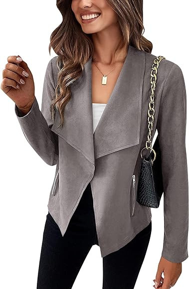 BTFBM Women Faux Suede Motorcycle Jackets Coat 2023 Fall Fashion Long Sleeve Open Front Draped Cr... | Amazon (US)