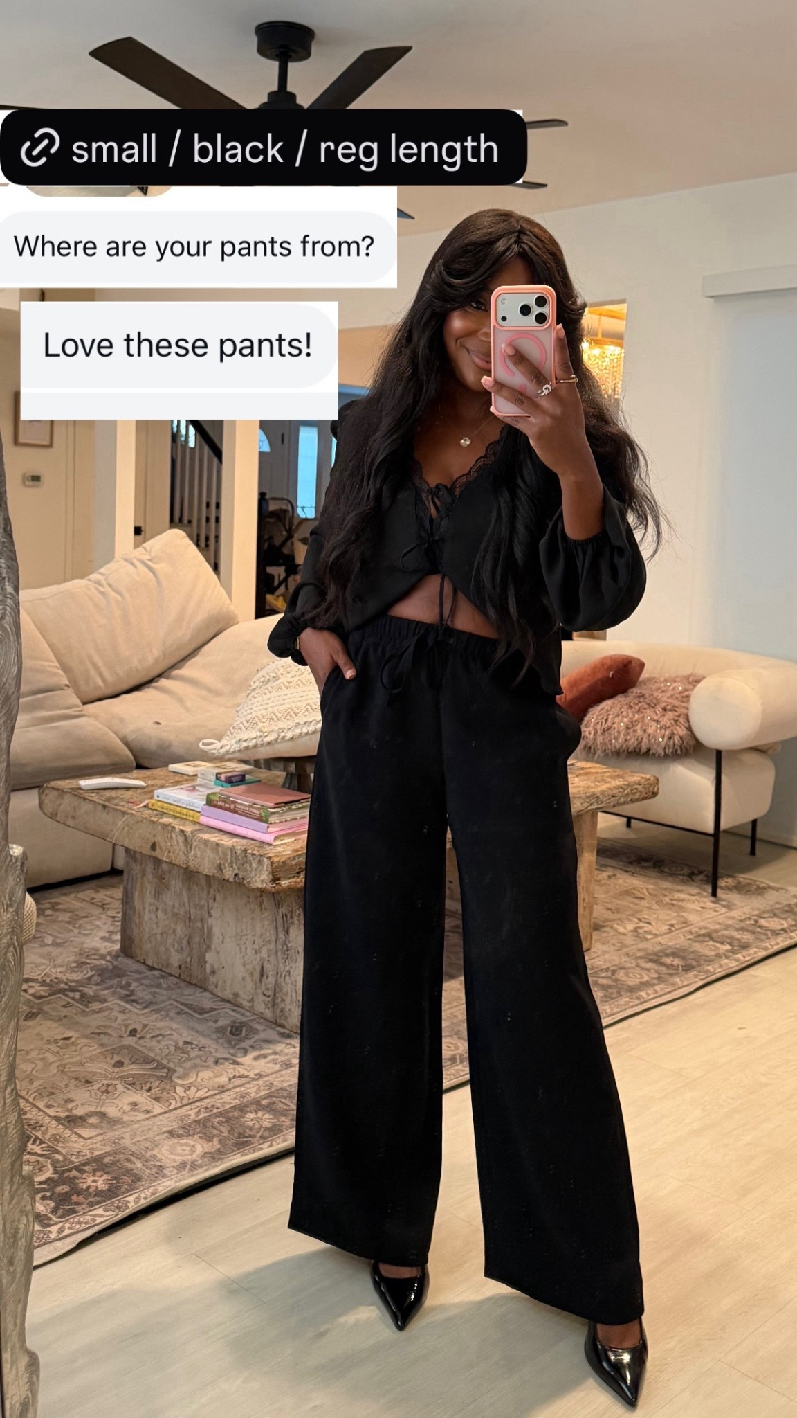 Aritizia lodge pants: size small, regular length, color: black 

Heels: size up 1/2 size 

Designer inspired heels, black heels, black pumps, black pointy heels, black pointy pumps, YSL black heels, yves Saint Laurent heels, Aritzia, Lodge pants, slacks, drawstring pants, wide leg pants, work pants, travel outfit, Whitney Wiley, all black outfit 

#LTKmomlife #LTKWorkwear #LTKootd