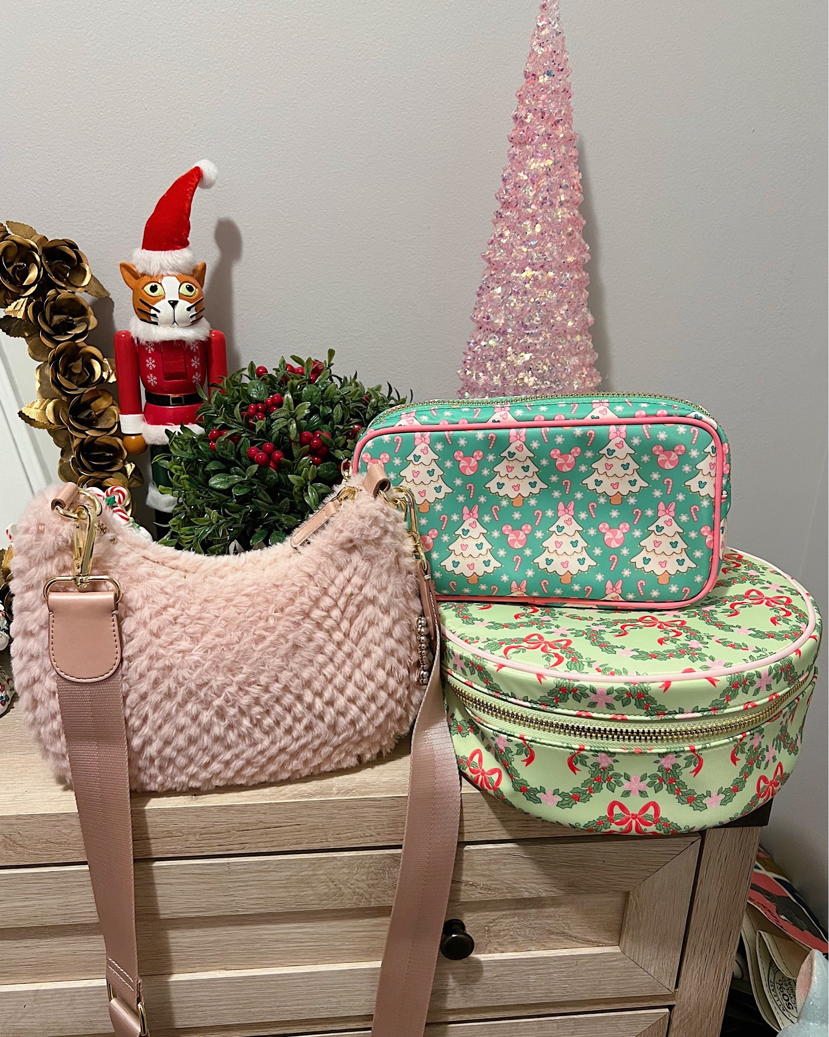 Stoney Clover Lane winter favorites 🎀 pink faux fur bag, Disney Christmas pouch, open top round pouch 

#LTKHoliday #LTKitbag #LTKGiftGuide