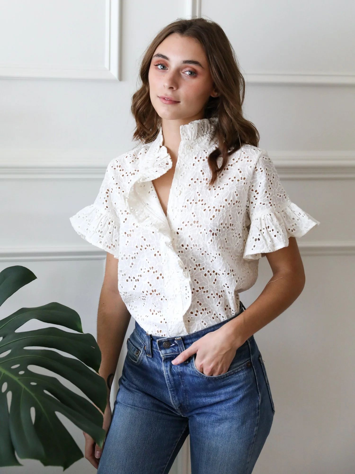 Shop Mille - Vanessa Top in Pearl Floral Eyelet | Mille