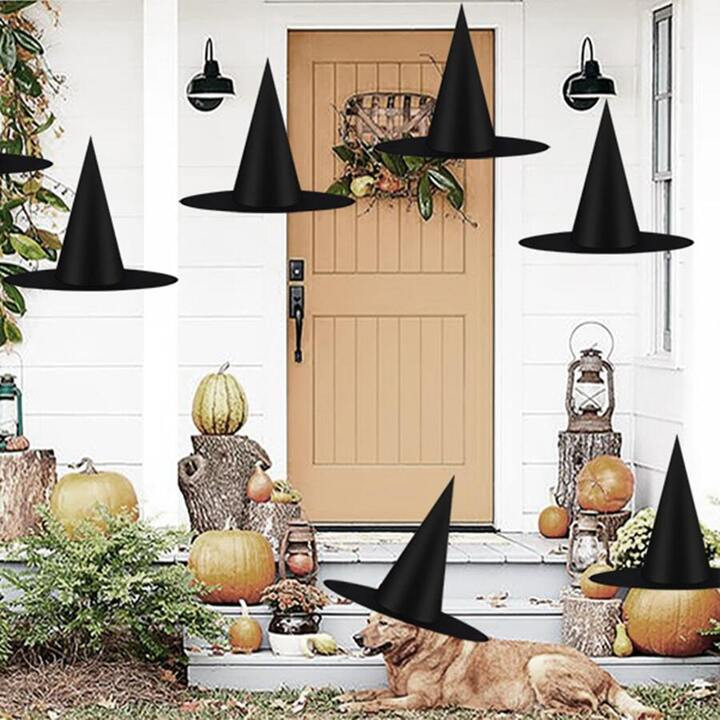 6pcs Halloween Black Witch Hats Costume Accessory Decoration, Hanging Bulk Wizard Hats For Front ... | SHEIN