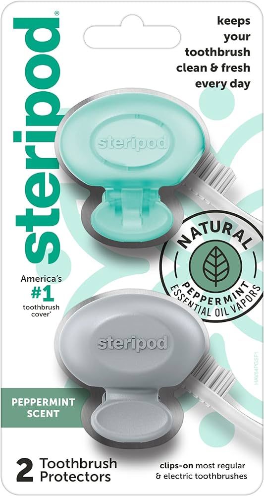 Steripod Clip-On Toothbrush Protector with Peppermint Essential Oils, Keeps Toothbrush Fresh and ... | Amazon (US)