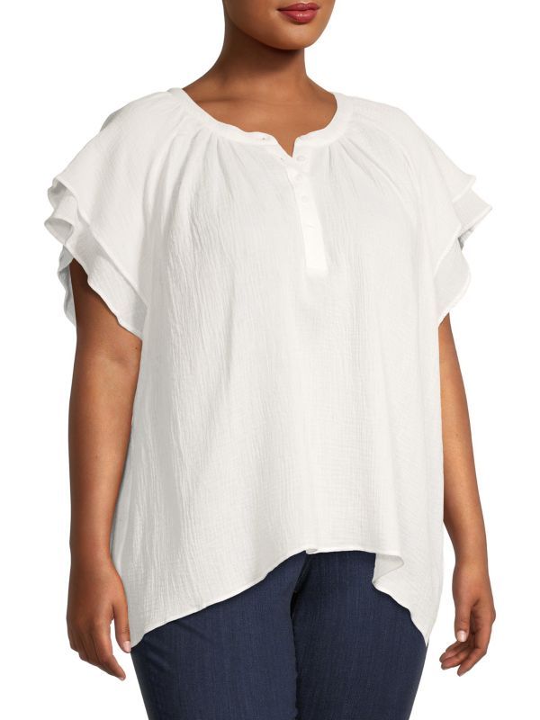 Plus Flutter-Sleeve Crinkle Top | Saks Fifth Avenue OFF 5TH