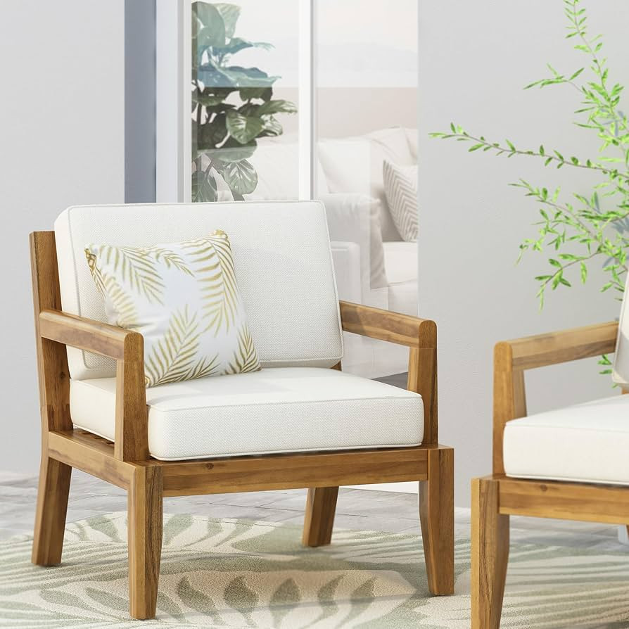 Merax Outdoor Patio Club Chair,Acacia Wood Frame Conversation Set with Cushion for Porch Backyard... | Amazon (US)