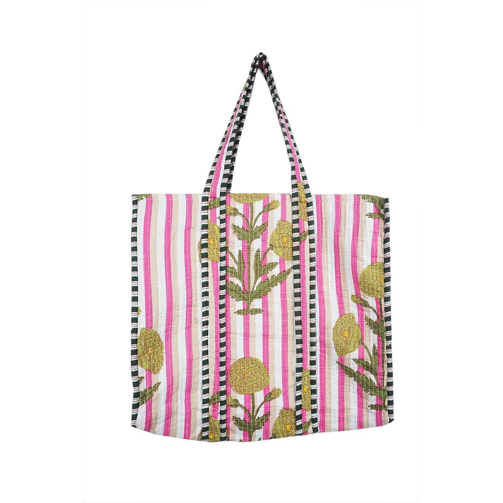 Quilted Cotton Handprinted Reversible Large multicolor Floral Tote Bag,Hand Block Print Shopping ... | Amazon (US)