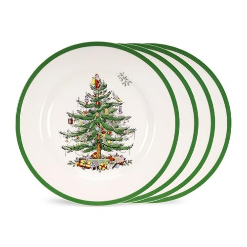 Spode Christmas Tree 7.25" Salad Plates Set of 4 | Stoneware - Dishwasher, Microwave, Freezer Safe | Holiday Dinnerware Décor - Gifting Ideas, Gathering Serveware - Appetizer Dessert Dishes | Amazon (US)