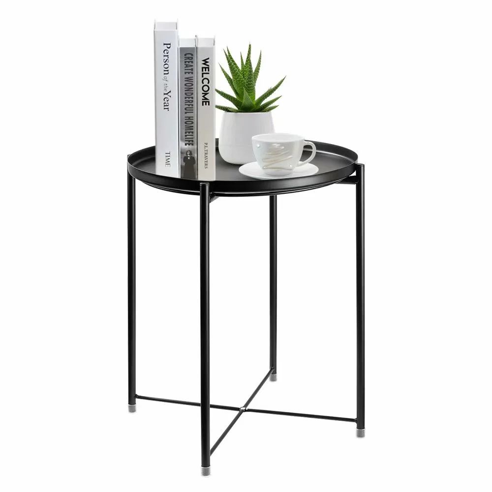 HOMRITAR Side Table Round Metal, Outdoor Side Table Small Sofa End Table Indoor Accent Table Roun... | Walmart (US)