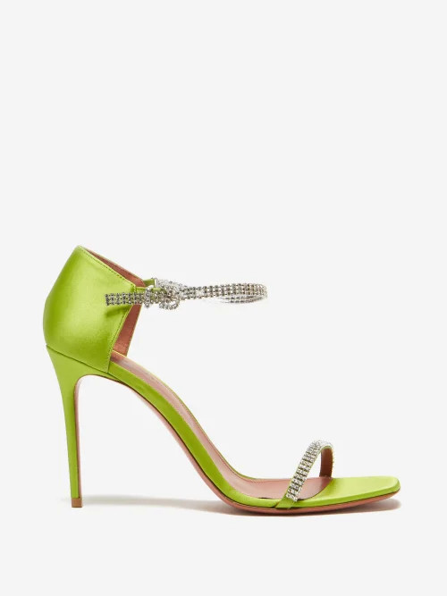 Amina Muaddi - Ursina Crystal-embellished Silk-satin Sandals - Womens - Green | Matches (US)