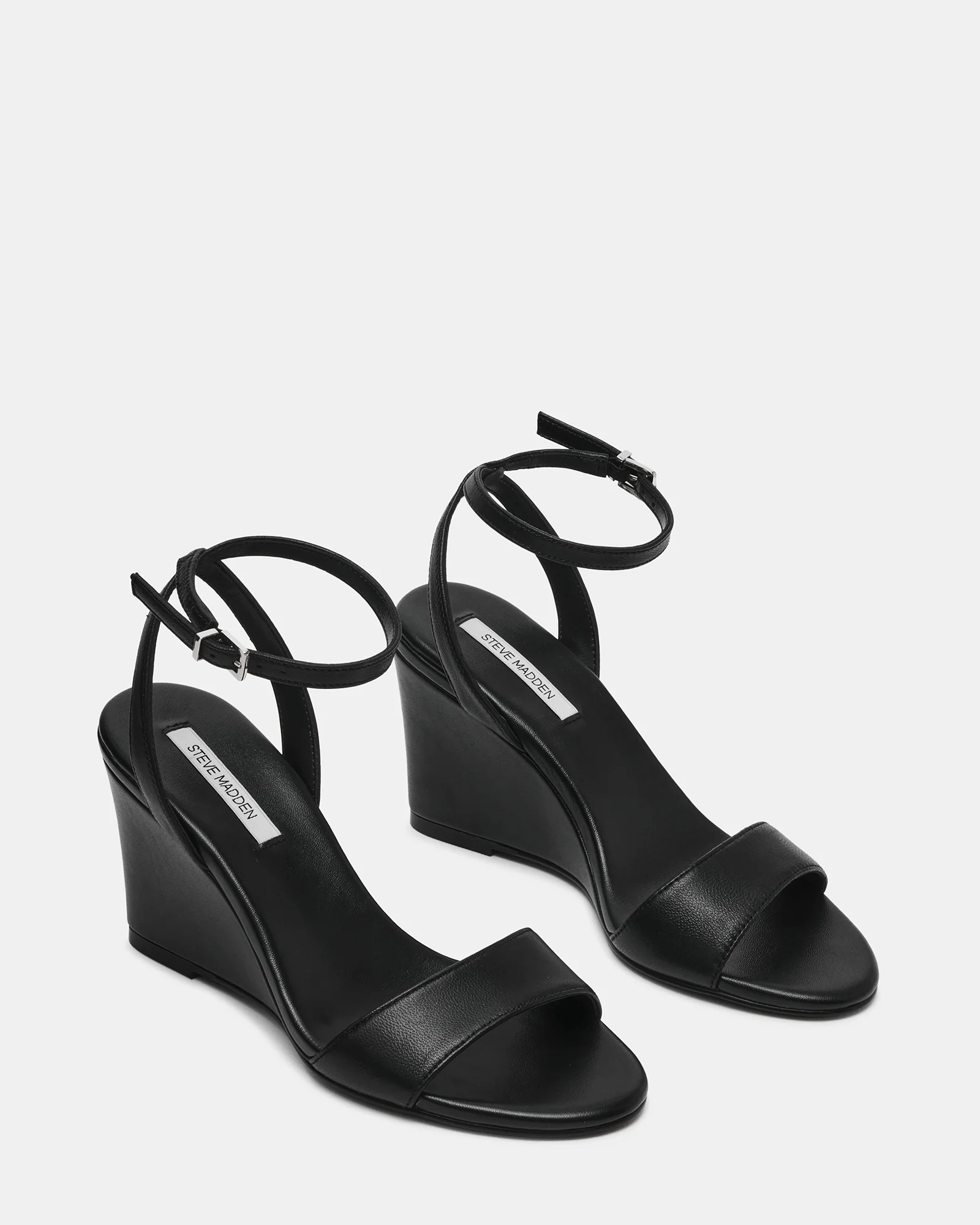 MYKA Black Leather Wedge Women's Sandal | Steve Madden (US)