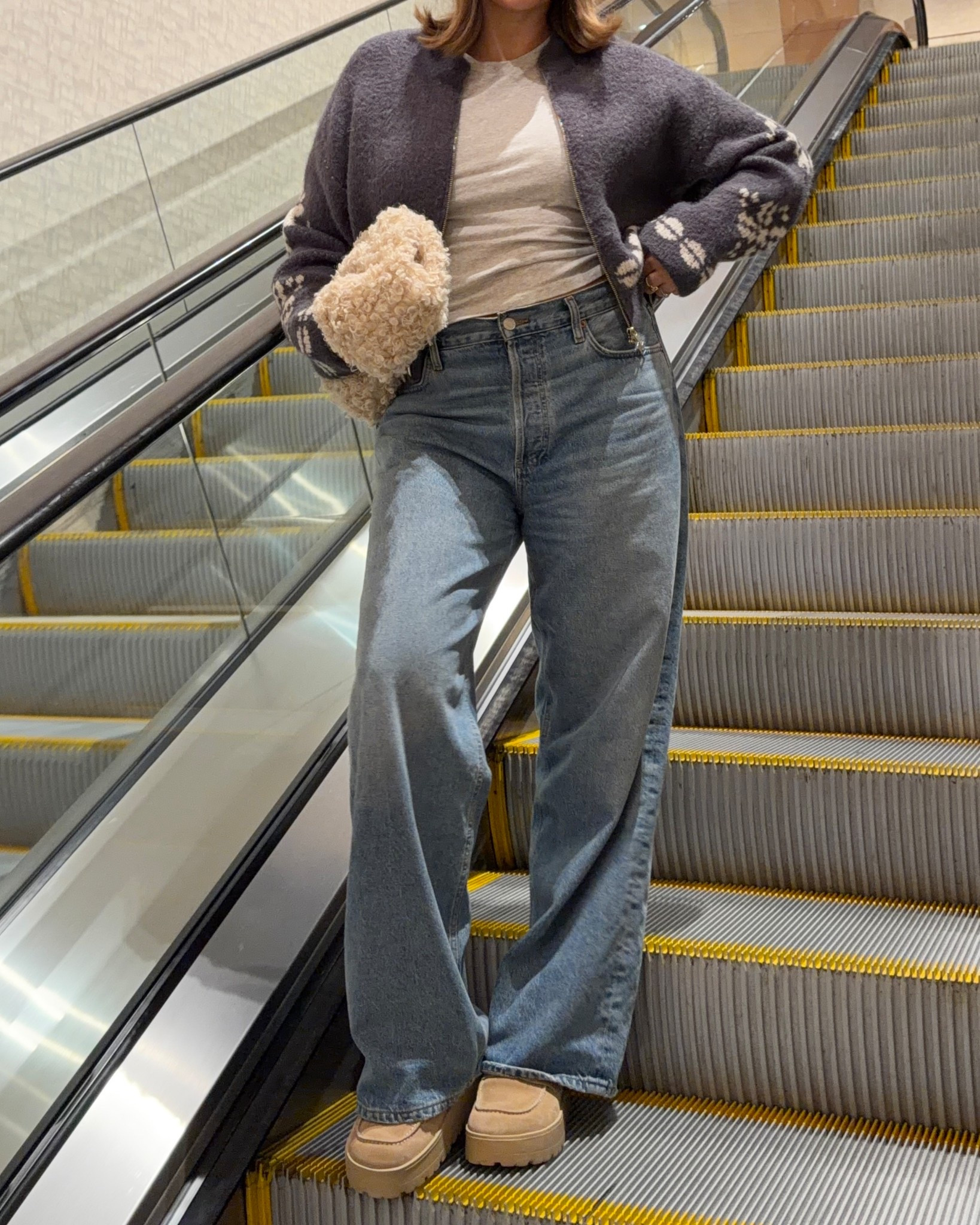 Sweater and tee tts M. Perfect Abercrombie layering tee  Jeans low rise soft rigid denim true to size for this baggy fit! Etsy fuzzy purse. Prada slides are platforms, comfy, true to size 




#LTKootd #LTKmomlife
