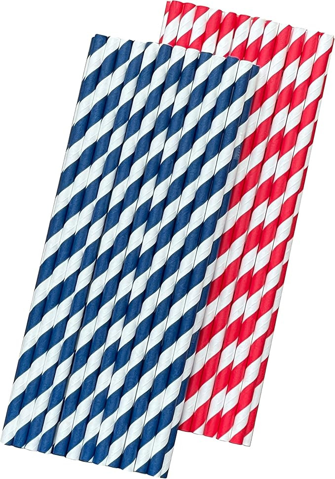 Patriotic 4th of July Paper Straws - Red White and Blue - Stripe - 50 Pack Outside the Box Papers... | Amazon (US)