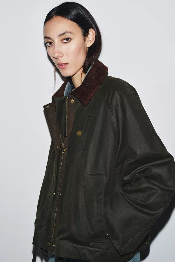 ZW COLLECTION CONTRAST COLLAR WAXED JACKET | Zara UK