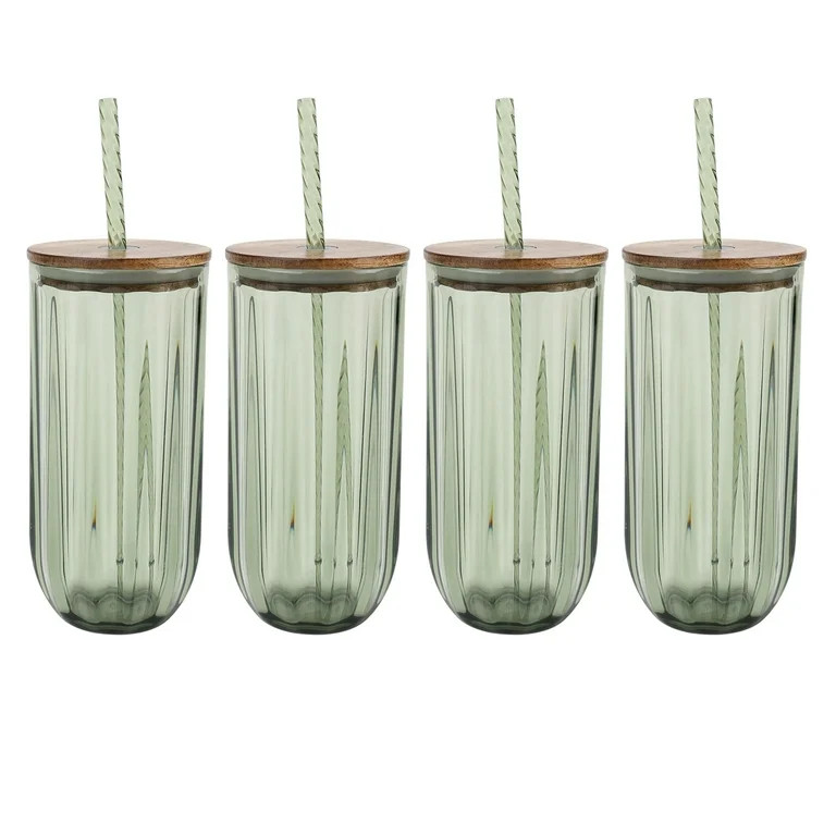 Better Homes & Gardens 4-Piece 21-Ounce Tritan Plastic Sipper and Straw with Acacia Wood Lid Set,... | Walmart (US)