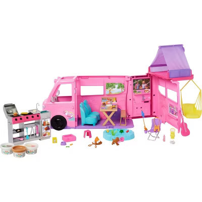 Barbie Dream Camper Playset with Roof Tent, BBQ Grill with Color-Change Feature and 60+ Accessories | Target
