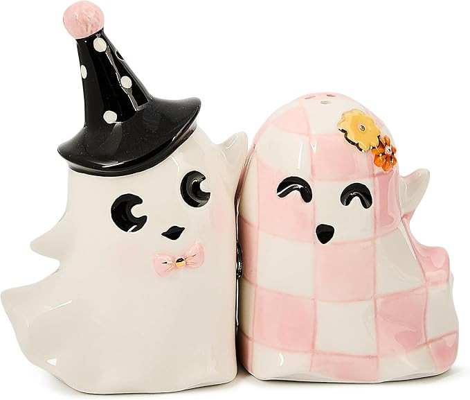 MACKENZIE-CHILDS Salt and Pepper Shaker Set, Ceramic Salt and Pepper Holders, Hocus Pocus Ghost | Amazon (US)