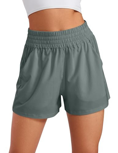 CRZ YOGA Womens Shorts Casual High Waisted Linerless for Lounge Athletic Golf with Pockets Weightless Grey Sage Large | Amazon (US)