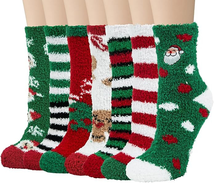 7 Pairs Womens Winter Fuzzy Socks Cozy Fluffy Socks Warm Fuzzy Christmas Socks for Women Gifts | Amazon (US)