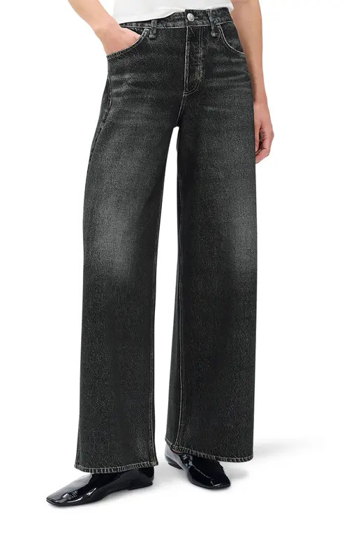 rag & bone Miramar Ponte Sofie High Waist Wide Leg Jeans in Washed Black at Nordstrom, Size 27 | Nordstrom