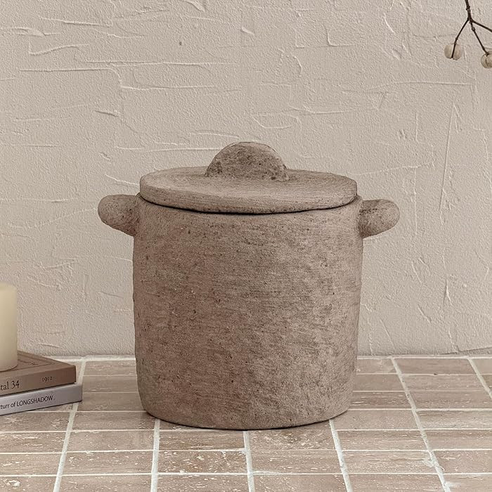 Tuscan Decorative Jar with Lid, Rustic Brown Textured Storage Container, Wabi Sabi Vintage Countr... | Amazon (US)