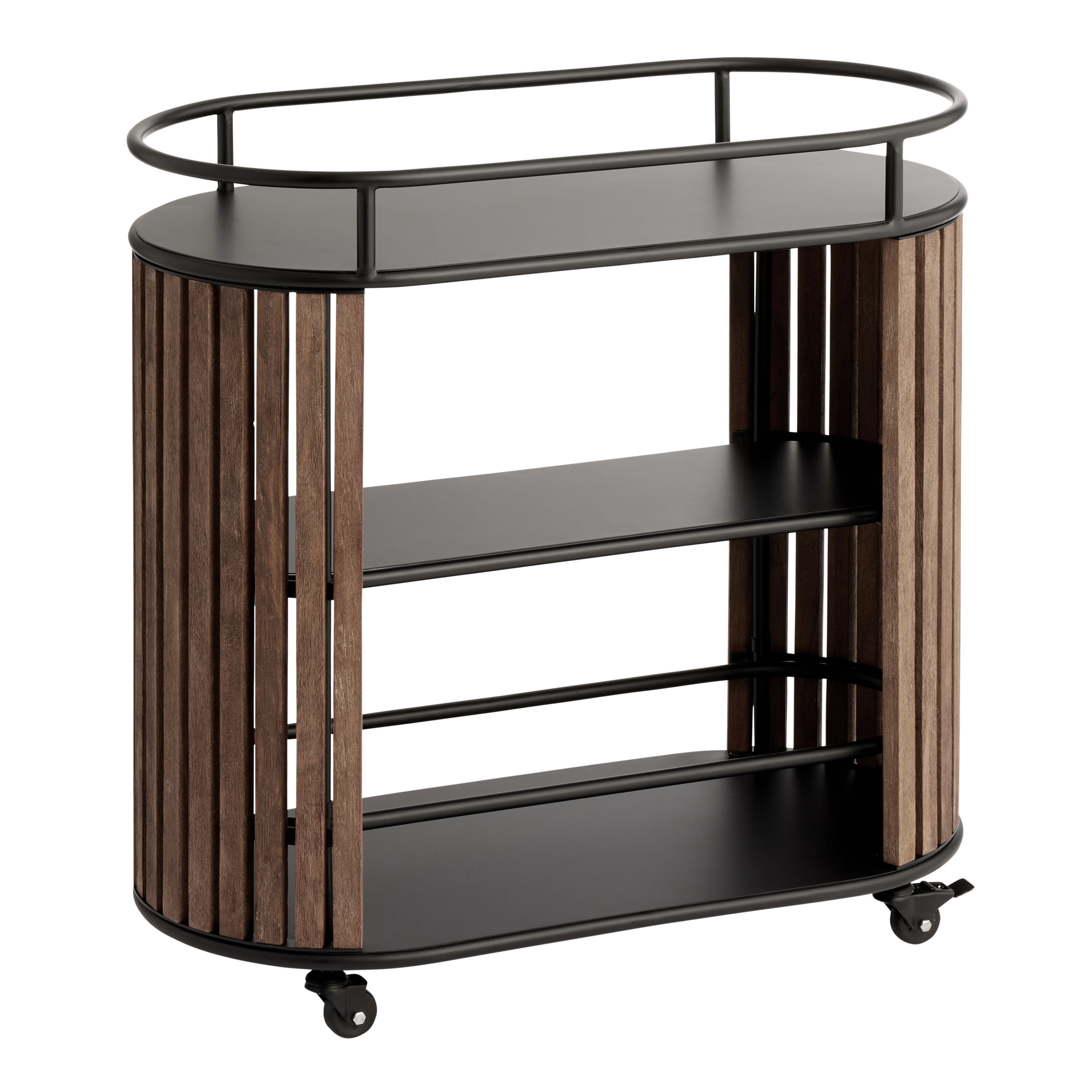 Fortaleza Oval Wood and Steel 3 Tier Outdoor Bar Cart | World Market