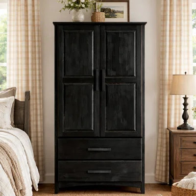 Solid Wood Wardrobe With 2-drawer In Solid Black Painted | Wayfair North America
