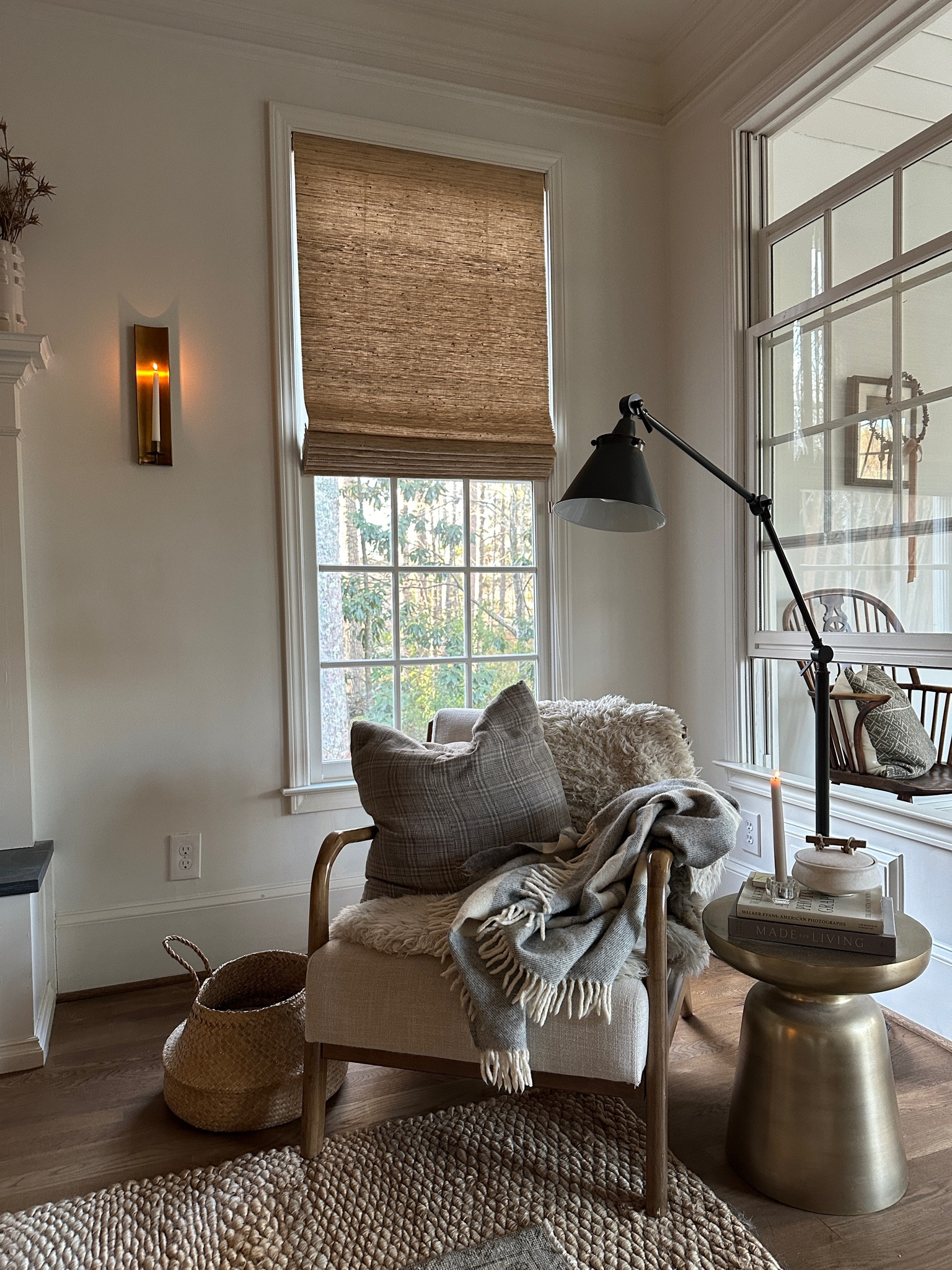 Cozy corner vibes in our bedroom. This is a favorite spot. And the colors are calm and soothing. Much needed in a space for relaxation. 🤎

#primarybedroom
#masterbedroom
#bedroomdecor
#bedroomdesign 
Candle sconce
Shades
Window coverings 
Shade store 
Target 
West elm 
Pottery barn 

#LTKfindsunder100 #LTKfindsunder50 #LTKhome