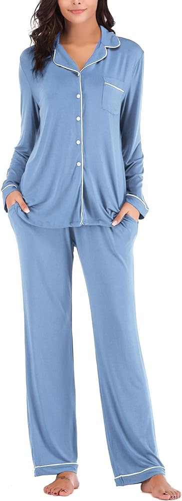 Aamikast Women's Pajama Sets Long Sleeve Button Down Sleepwear Nightwear Soft Pjs Lounge Sets | Amazon (US)