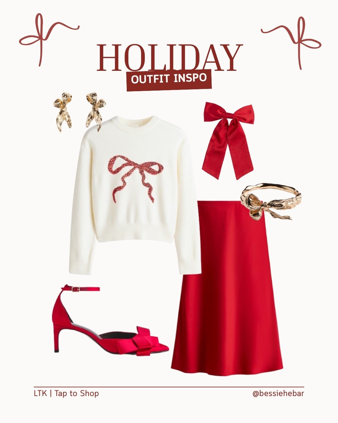 Red satin, gold accents, and unapologetic bows. Holiday dressing, but elevated ❤️🎄 // holiday outfit, holiday sweater, festive outfit, holiday party outfit

#LTKwinter #LTKholiday #LTKstyletip