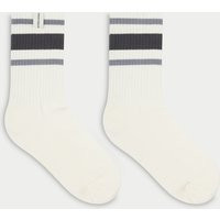 Striped Branded Label Sock - Off White | The Couture Club