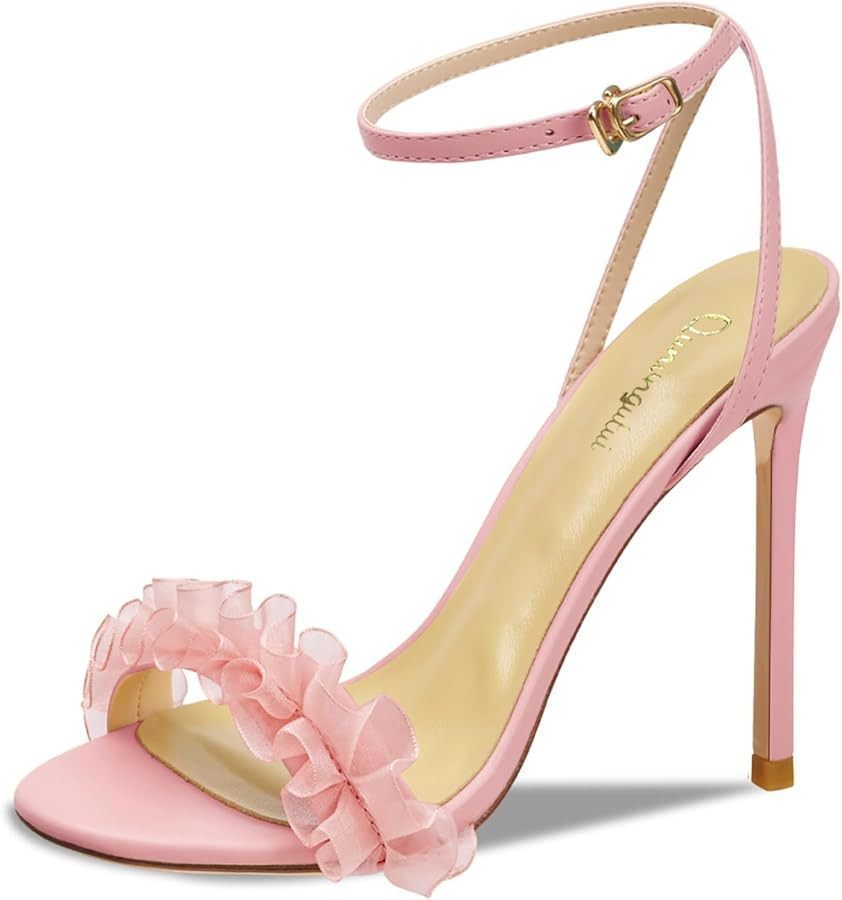 Women's 3.9IN High Heel Sandals Open Toe Strappy Slingback with Lace Flower Detail - Stiletto Hee... | Amazon (US)